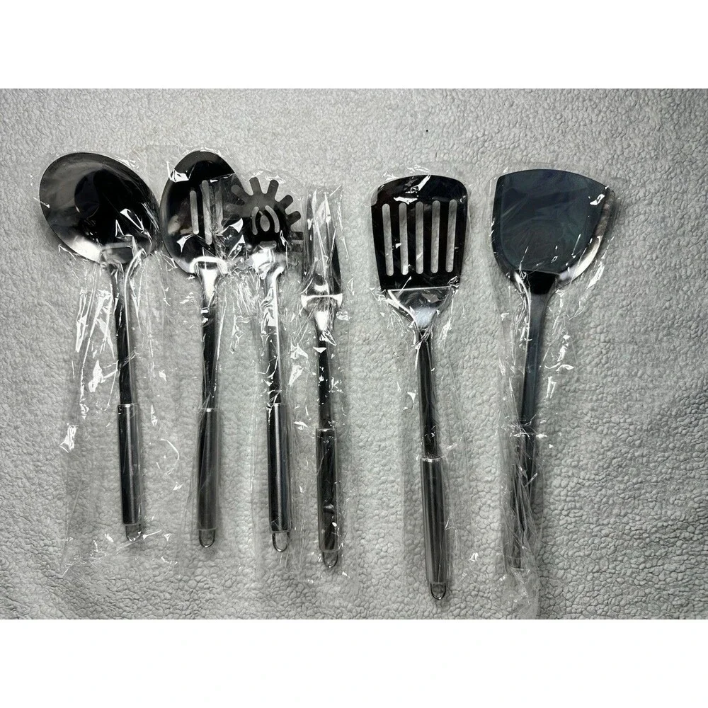 Lot Of 6 Kitchen Utensils Spatulas, Pasta Server, Ladl, Fork, Slotted Spoon